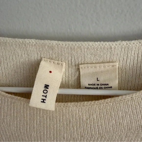 Anthropologie Moth Cream Mini Dress Bell Sleeves Large Sweater Dress - Picture 3 of 11